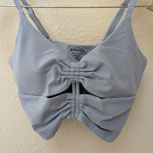 Soft Blue Cinched Athleta Bra W/ Flirty Eyelet Holes + Adjustable Straps.Size XS